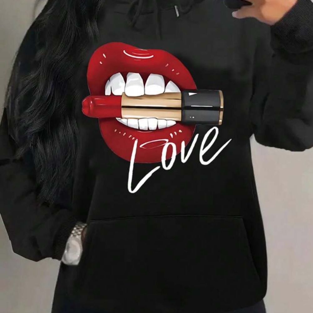 Graphic Hoodie with Lipstick Design